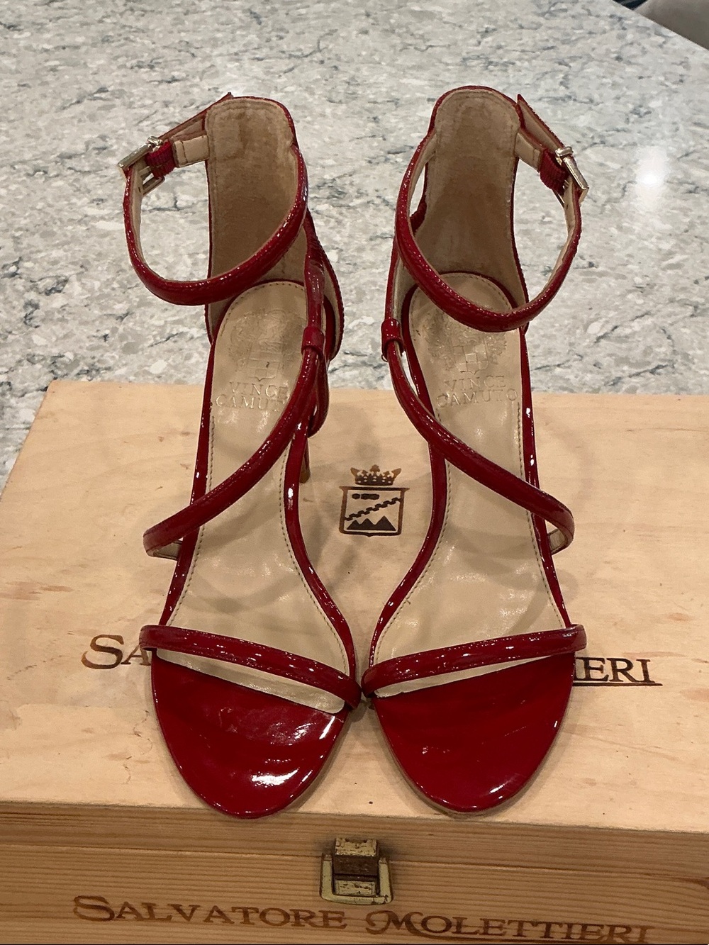 Vince Camuto Red Patent Strappy Stiletto Sandals - Picture 6 of 7